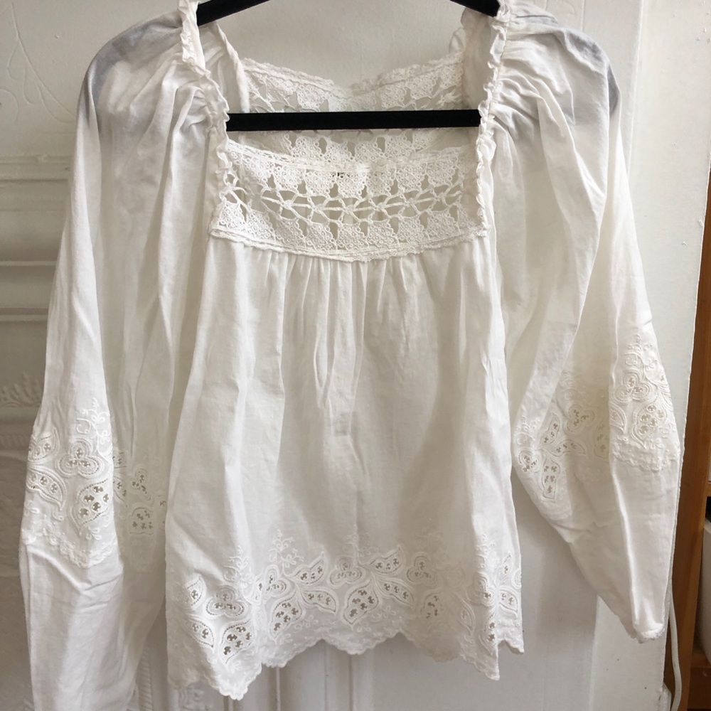 Ulla Johnson cotton/linen peasant top with detailed embroidery
